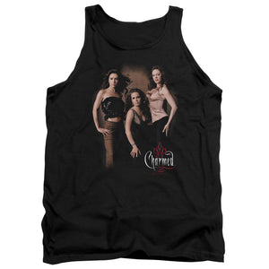 AN OFFCIALLY LICENSED CHARMED THREE HOT WITCHES ADULT UNISEX TANK TOP BLACK