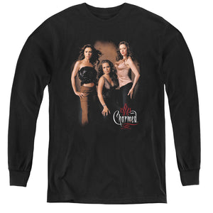 AN OFFCIALLY LICENSED CHARMED THREE HOT WITCHES YOUTH LONG SLEEVE T-SHIRT BLACK