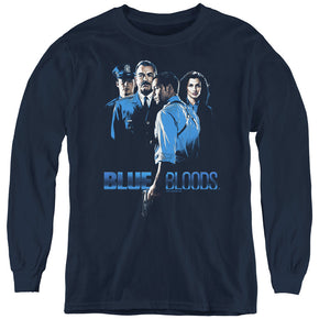 AN OFFCIALLY LICENSED BLUE BLOODS BLUE INVERTED YOUTH LONG SLEEVE T-SHIRT NAVY