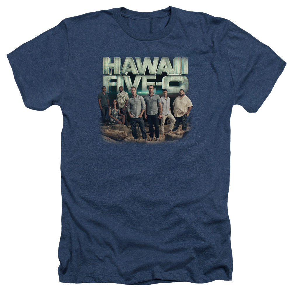 AN OFFCIALLY LICENSED HAWAII 5 0 CAST MEN'S HEATHER T-SHIRT NAVY