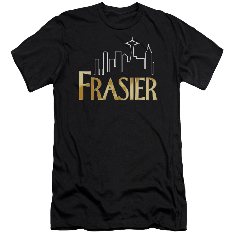 AN OFFCIALLY LICENSED FRASIER FRASIER LOGO MEN'S PREMIUM SLIM FIT T-SHIRT BLACK