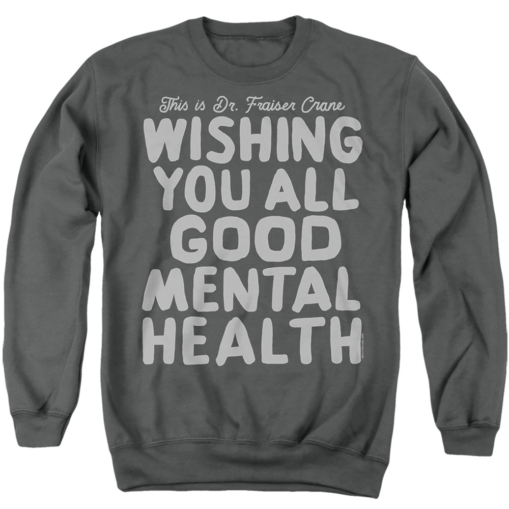 AN OFFCIALLY LICENSED FRASIER THE FRASIER SIGN OFF ADULT UNISEX CREWNECK SWEATSHIRT CHARCOAL