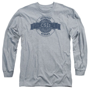 AN OFFCIALLY LICENSED CSI VEGAS BADGE MEN'S LONG SLEEVE T-SHIRT ATHLETIC HEATHER