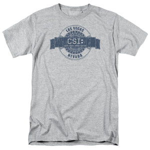 AN OFFCIALLY LICENSED CSI VEGAS BADGE MEN'S REGULAR FIT T-SHIRT ATHLETIC HEATHER