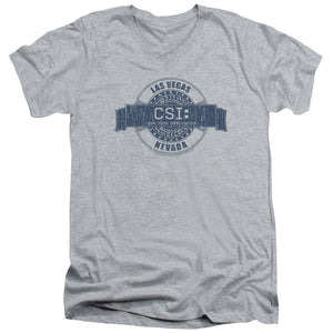 AN OFFCIALLY LICENSED CSI VEGAS BADGE MEN'S V-NECK T-SHIRT ATHLETIC HEATHER