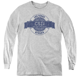 AN OFFCIALLY LICENSED CSI VEGAS BADGE YOUTH LONG SLEEVE T-SHIRT ATHLETIC HEATHER