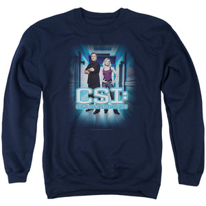 AN OFFCIALLY LICENSED CSI SERIOUS BUSINESS ADULT UNISEX CREWNECK SWEATSHIRT NAVY