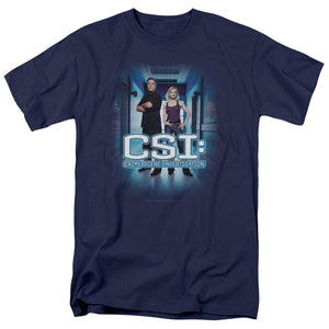 AN OFFCIALLY LICENSED CSI SERIOUS BUSINESS MEN'S REGULAR FIT T-SHIRT NAVY