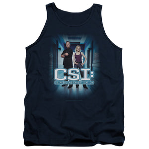 AN OFFCIALLY LICENSED CSI SERIOUS BUSINESS ADULT UNISEX TANK TOP NAVY