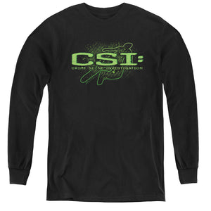 AN OFFCIALLY LICENSED CSI SKETCHY SHADOW YOUTH LONG SLEEVE T-SHIRT BLACK