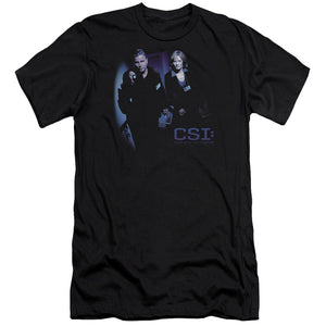 AN OFFCIALLY LICENSED CSI AT THE SCENE MEN'S PREMIUM SLIM FIT T-SHIRT BLACK