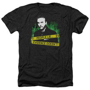 AN OFFCIALLY LICENSED CSI PEOPLE LIE MEN'S HEATHER T-SHIRT CHARCOAL