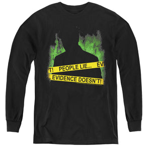 AN OFFCIALLY LICENSED CSI PEOPLE LIE YOUTH LONG SLEEVE T-SHIRT BLACK
