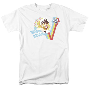 AN OFFCIALLY LICENSED LOVE BOAT WELCOME ABOARD MEN'S REGULAR FIT T-SHIRT WHITE