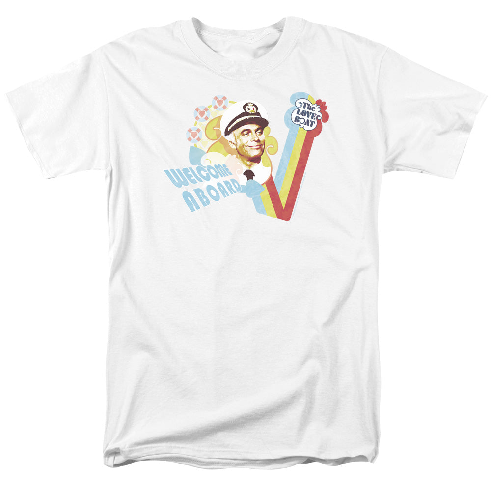 AN OFFCIALLY LICENSED LOVE BOAT WELCOME ABOARD MEN'S REGULAR FIT T-SHIRT WHITE