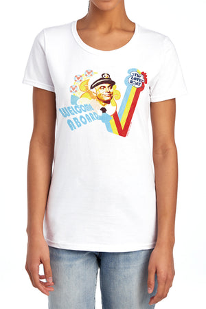 AN OFFCIALLY LICENSED LOVE BOAT WELCOME ABOARD WOMEN'S REGULAR FIT T-SHIRT WHITE