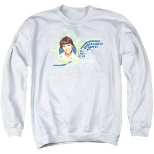 AN OFFCIALLY LICENSED LOVE BOAT ROMANCE AHOY ADULT UNISEX CREWNECK SWEATSHIRT WHITE