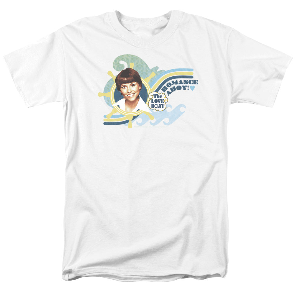 AN OFFCIALLY LICENSED LOVE BOAT ROMANCE AHOY MEN'S REGULAR FIT T-SHIRT WHITE