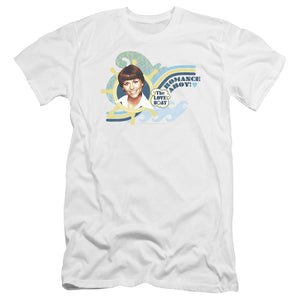 AN OFFCIALLY LICENSED LOVE BOAT ROMANCE AHOY MEN'S PREMIUM SLIM FIT T-SHIRT WHITE