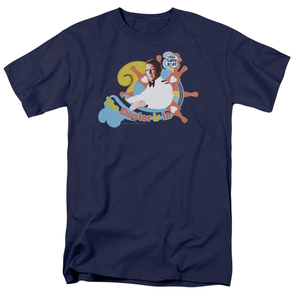 AN OFFCIALLY LICENSED LOVE BOAT THE DOCTOR IS IN MEN'S REGULAR FIT T-SHIRT NAVY