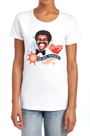 AN OFFCIALLY LICENSED LOVE BOAT SHAKE EM UP WOMEN'S REGULAR FIT T-SHIRT WHITE