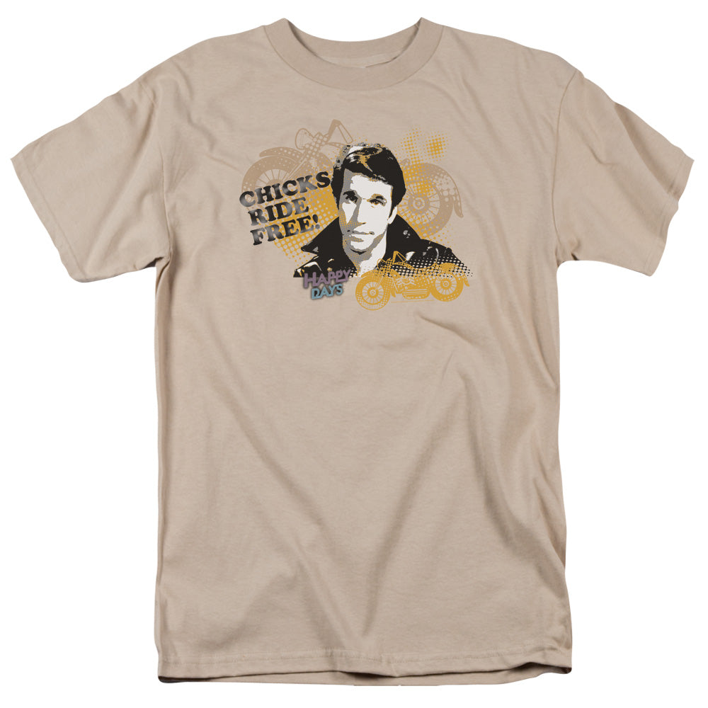 Happy Days Chicks Ride Free Licensed Adult Unisex T-Shirt Regular Fit Tee SM-3X