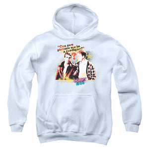 AN OFFCIALLY LICENSED HAPPY DAYS NO CARDIGANS YOUTH HOODIE WHITE