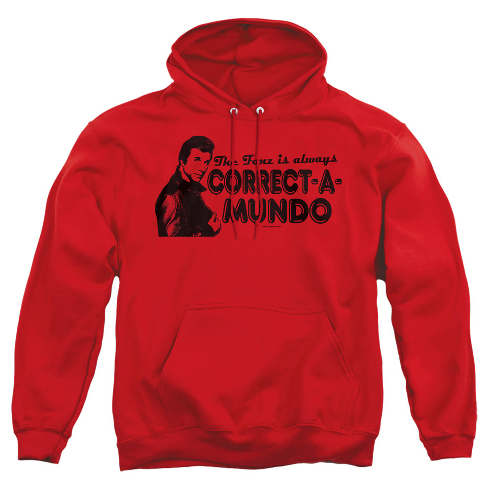 AN OFFCIALLY LICENSED HAPPY DAYS CORRECT A MUNDO ADULT UNISEX PULLOVER HOODIE RED