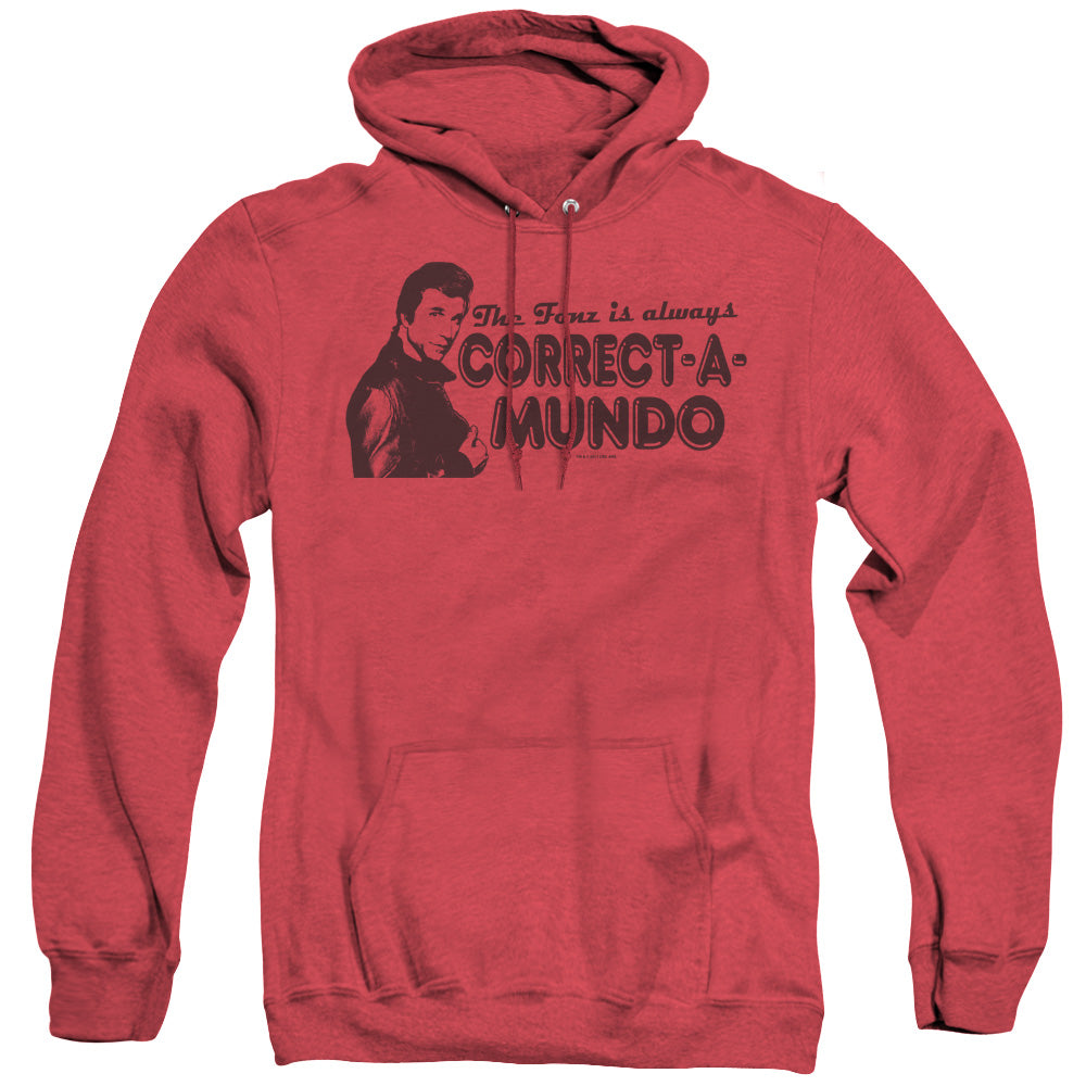 AN OFFCIALLY LICENSED HAPPY DAYS CORRECT A MUNDO ADULT UNISEX HEATHER PULLOVER HOODIE RED