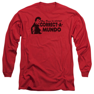 AN OFFCIALLY LICENSED HAPPY DAYS CORRECT A MUNDO MEN'S LONG SLEEVE T-SHIRT RED