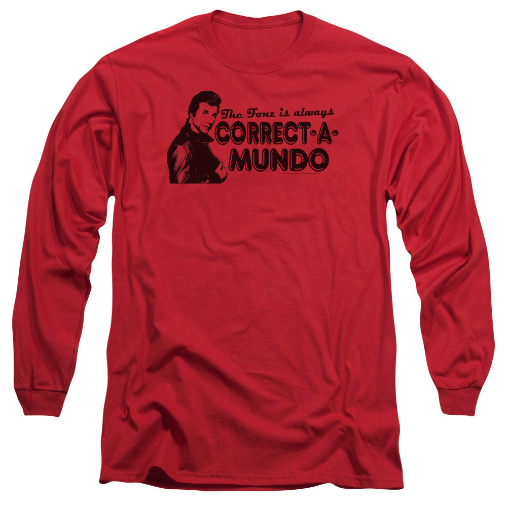 AN OFFCIALLY LICENSED HAPPY DAYS CORRECT A MUNDO MEN'S LONG SLEEVE T-SHIRT RED