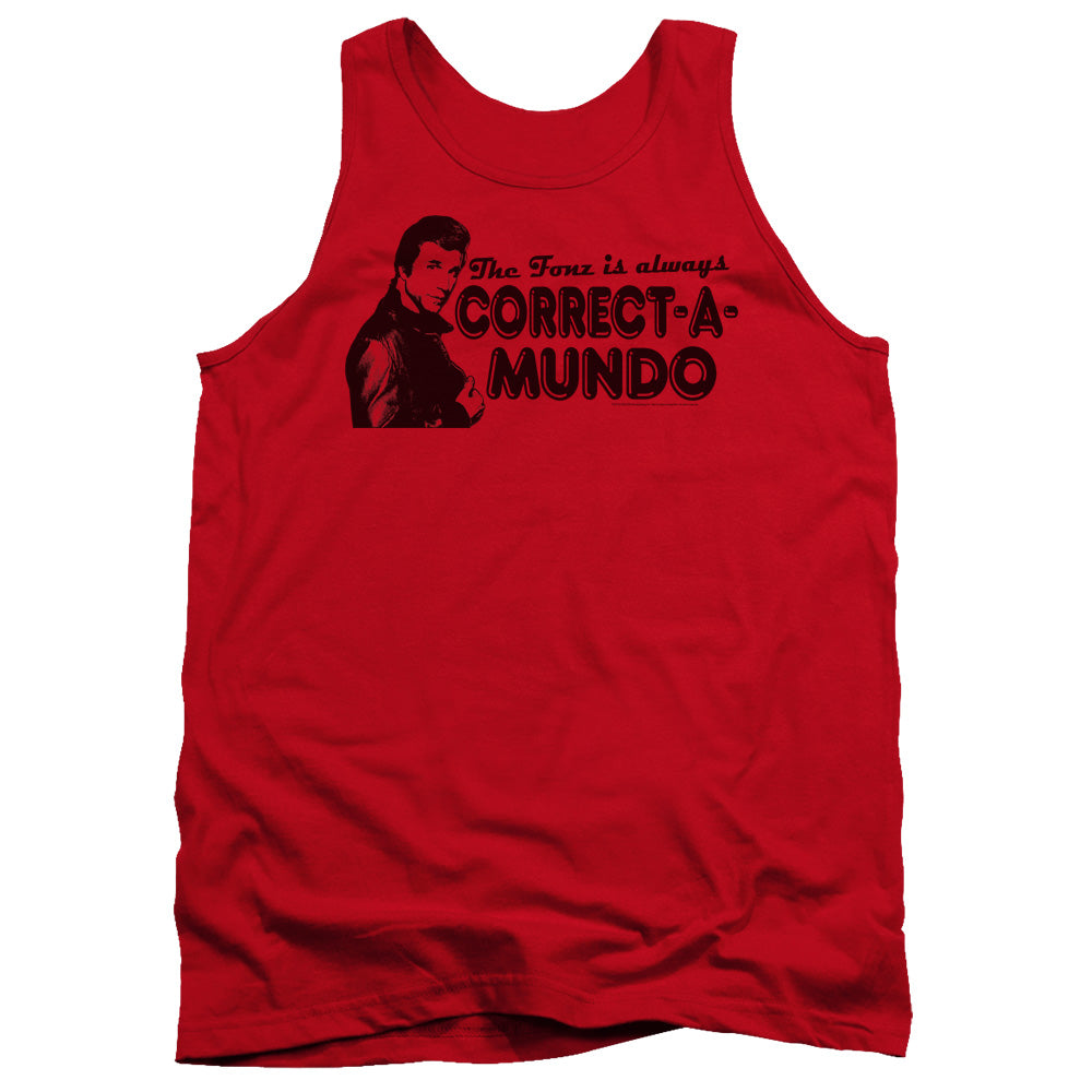 AN OFFCIALLY LICENSED HAPPY DAYS CORRECT A MUNDO ADULT UNISEX TANK TOP RED