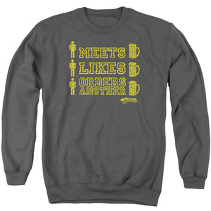 AN OFFCIALLY LICENSED CHEERS MAN MEETS BEER ADULT UNISEX CREWNECK SWEATSHIRT CHARCOAL
