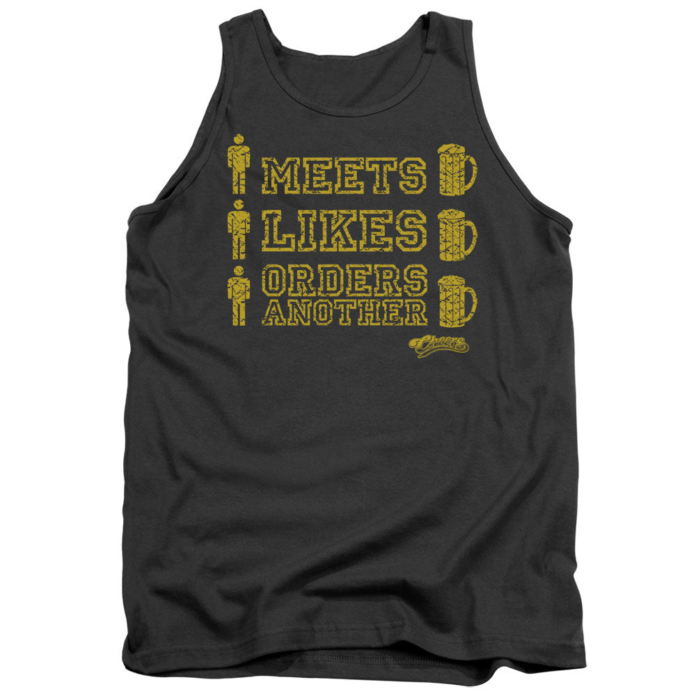 AN OFFCIALLY LICENSED CHEERS MAN MEETS BEER ADULT UNISEX TANK TOP CHARCOAL