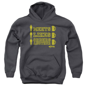 AN OFFCIALLY LICENSED CHEERS MAN MEETS BEER YOUTH HOODIE CHARCOAL