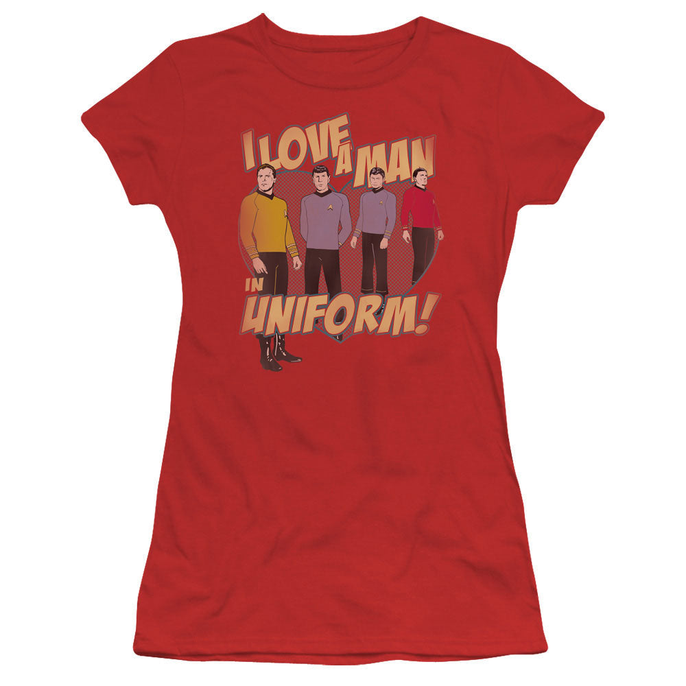Star Trek Man In Uniform Licensed Women's T-Shirt Juniors SM