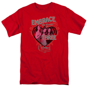 AN OFFCIALLY LICENSED CHARMED EMBRACE THE POWER MEN'S REGULAR FIT T-SHIRT RED