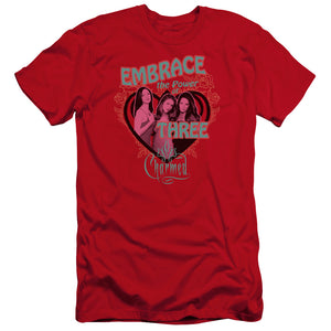AN OFFCIALLY LICENSED CHARMED EMBRACE THE POWER MEN'S PREMIUM SLIM FIT T-SHIRT RED