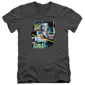 AN OFFCIALLY LICENSED CSI EVIDENCE COLLAGE MEN'S V-NECK T-SHIRT CHARCOAL