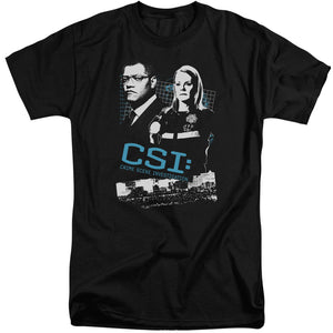 AN OFFCIALLY LICENSED CSI INVESTIGATE THIS MEN'S TALL FIT T-SHIRT BLACK