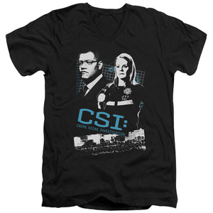 AN OFFCIALLY LICENSED CSI INVESTIGATE THIS MEN'S V-NECK T-SHIRT BLACK