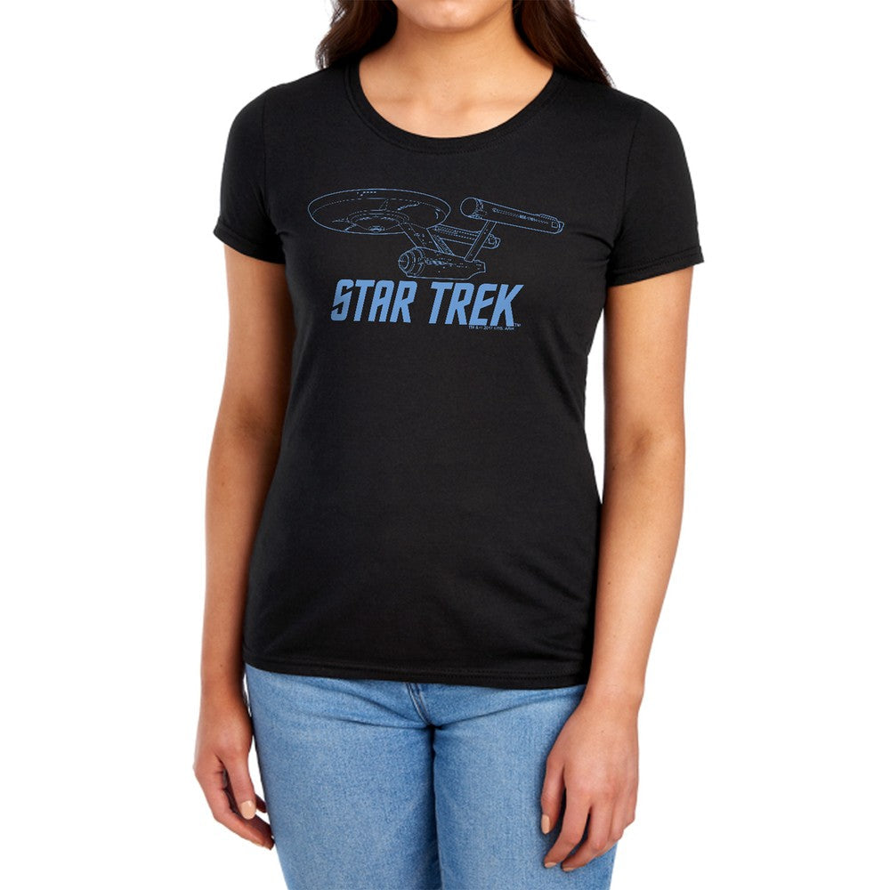 Star Trek Enterprise Outline Licensed Women's T-Shirt Regular Fit MD-XL