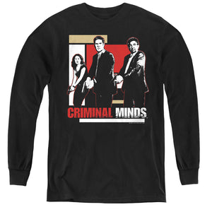 AN OFFCIALLY LICENSED CRIMINAL MINDS GUNS DRAWN YOUTH LONG SLEEVE T-SHIRT BLACK