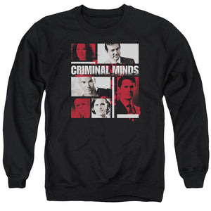 AN OFFCIALLY LICENSED CRIMINAL MINDS CHARACTER BOXES ADULT UNISEX CREWNECK SWEATSHIRT BLACK