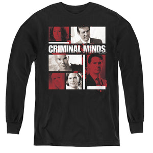 AN OFFCIALLY LICENSED CRIMINAL MINDS CHARACTER BOXES YOUTH LONG SLEEVE T-SHIRT BLACK