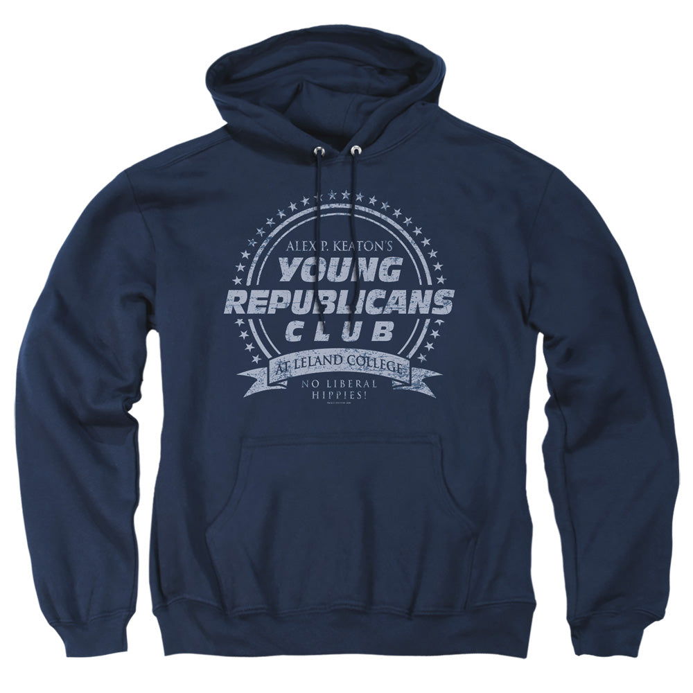 AN OFFCIALLY LICENSED FAMILY TIES YOUNG REPUBLICANS CLUB ADULT UNISEX PULLOVER HOODIE NAVY