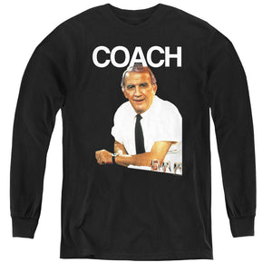 AN OFFCIALLY LICENSED CHEERS COACH YOUTH LONG SLEEVE T-SHIRT BLACK