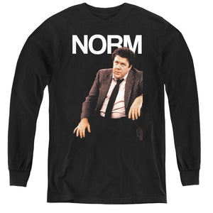 AN OFFCIALLY LICENSED CHEERS NORM YOUTH LONG SLEEVE T-SHIRT BLACK