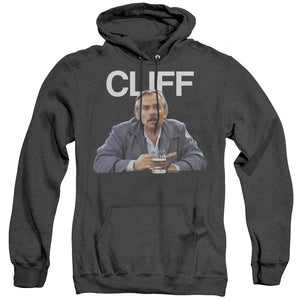AN OFFCIALLY LICENSED CHEERS CLIFF ADULT UNISEX HEATHER PULLOVER HOODIE BLACK