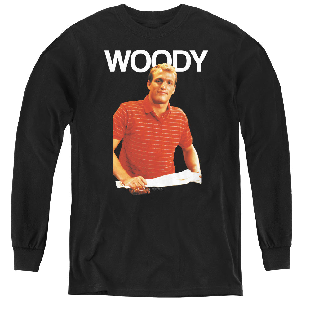 AN OFFCIALLY LICENSED CHEERS WOODY YOUTH LONG SLEEVE T-SHIRT BLACK